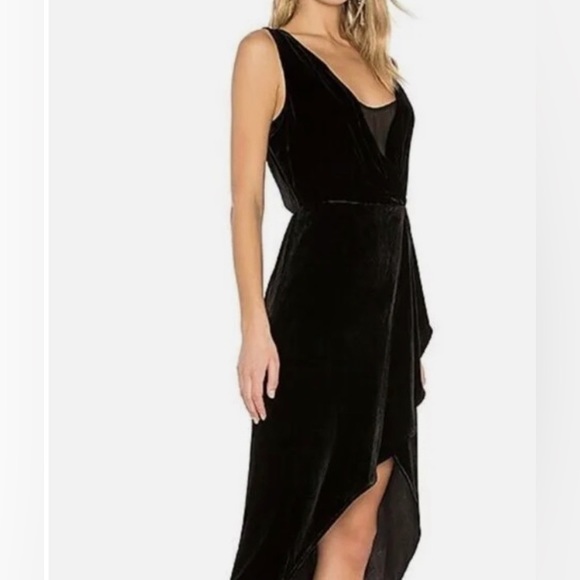 BCBGMaxAzria Ria New Black Velvet Asymmetrical Wrap Sleeveless Maxi Dress S - Picture 2 of 13